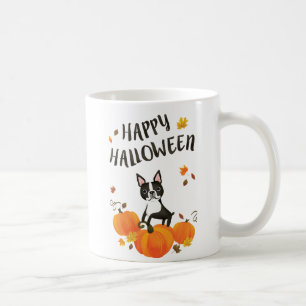 Boston Terrier Pumpkin Fall Leaves Halloween Mug