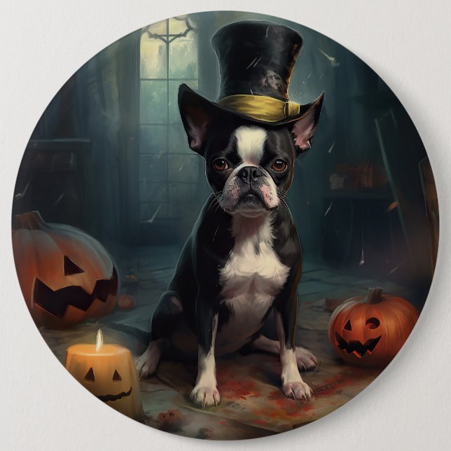 Boston Terrier Pumpkins Halloween Scary 6 Cm Round Badge (Front)