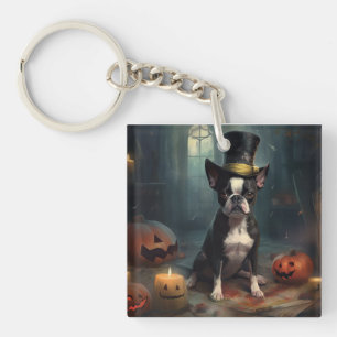 Boston Terrier Pumpkins Halloween Scary Key Ring