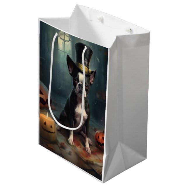 Boston Terrier Pumpkins Halloween Scary Medium Gift Bag (Front Angled)