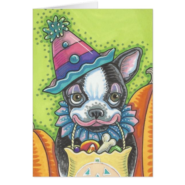 BOSTON TERRIER PUP, HALLOWEEN CLOWN DOG CARD Blank (Front)