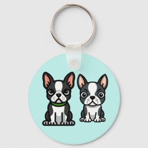 Boston Terrier Puppies Keychain
