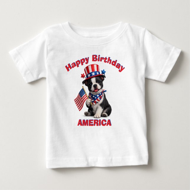 Boston Terrier Puppy (2b) Patriotic Kid T-Shirt (Front)