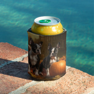 Boston Terrier Puppy Autumn Delight Pumpkin Can Cooler