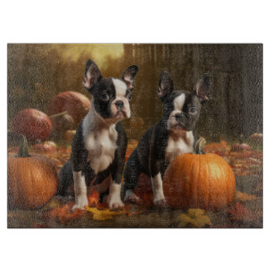 Boston Terrier Puppy Autumn Delight Pumpkin Cutting Board