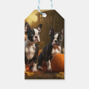 Boston Terrier Puppy Autumn Delight Pumpkin Gift Tags