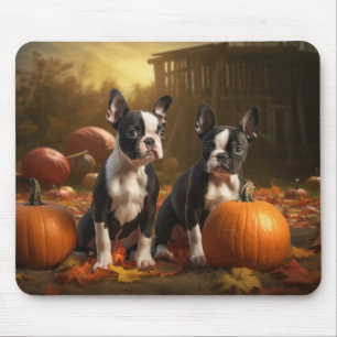 Boston Terrier Puppy Autumn Delight Pumpkin Mouse Pad