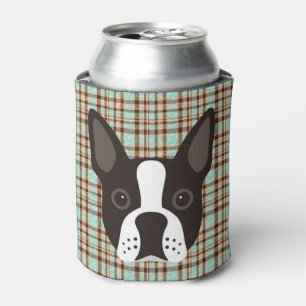 Boston Terrier Puppy Dog Tartan Plaid Can Cooler