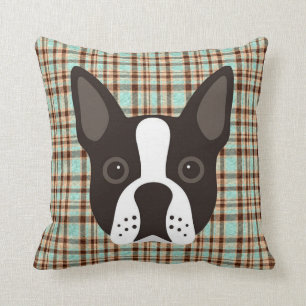 Boston Terrier Puppy Dog Tartan Plaid Cushion