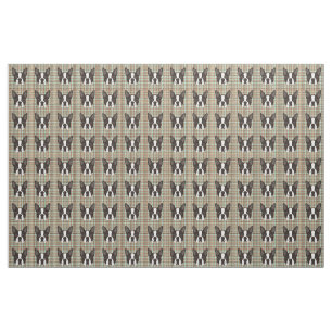 Boston Terrier Puppy Dog Tartan Plaid Fabric