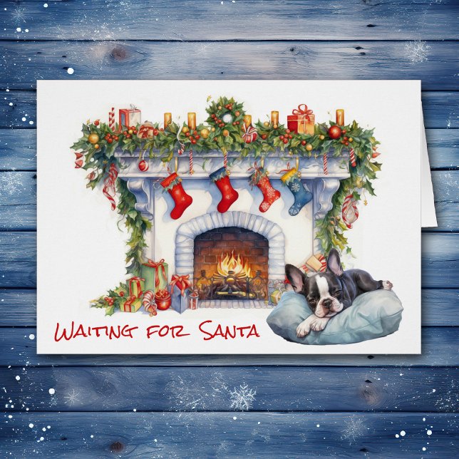 Boston Terrier Puppy Wait on Santa Fireplace (Creator Uploaded)