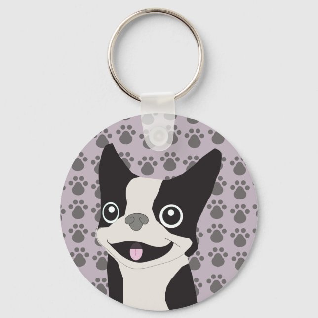 Boston Terrier, Purple lavender Key Ring (Front)