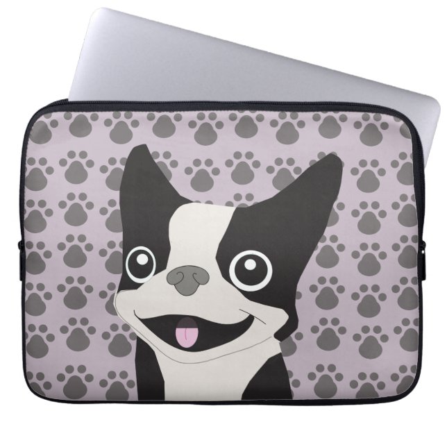 Boston Terrier, Purple lavender Laptop Sleeve (Front)
