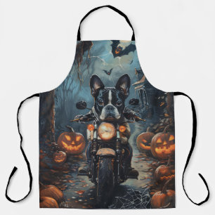 Boston Terrier Riding Motorcycle Halloween Scary Apron