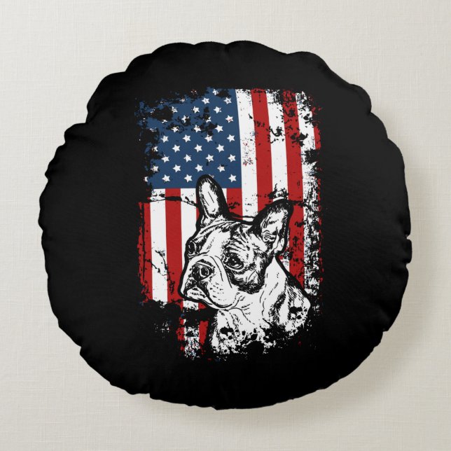 Boston terrier round cushion (Front)