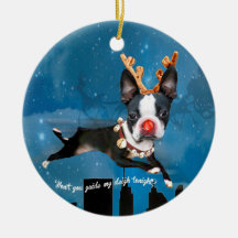 Boston Terrier Rudolph reindeer Holiday ornament