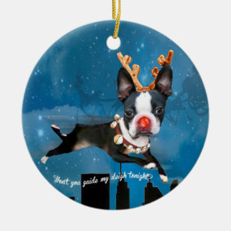Boston Terrier Rudolph reindeer Holiday ornament