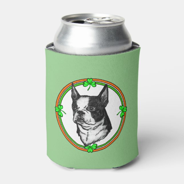Boston Terrier Saint Patricks Day Can Cooler (Can Front)