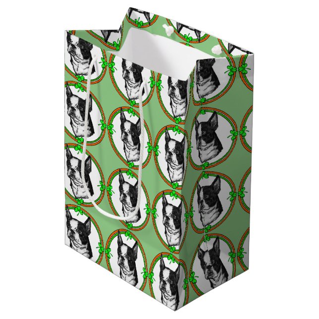 Boston Terrier Saint Patricks Day Medium Gift Bag (Front Angled)
