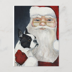 Boston Terrier / Santa Dog Art Christmas Postcard