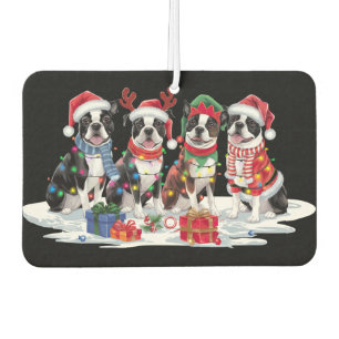 Boston Terrier Santa hat antlers elf Christmas Car Air Freshener