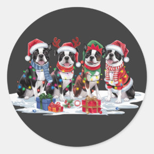 Boston Terrier Santa hat antlers elf Christmas Classic Round Sticker