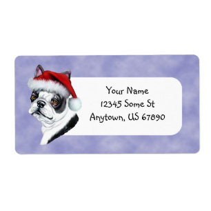 Boston Terrier Santa Hat ChristmasLabels