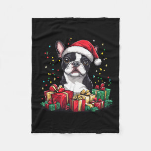 Boston Terrier Santa Hat Funny Christmas Bostie Do Fleece Blanket