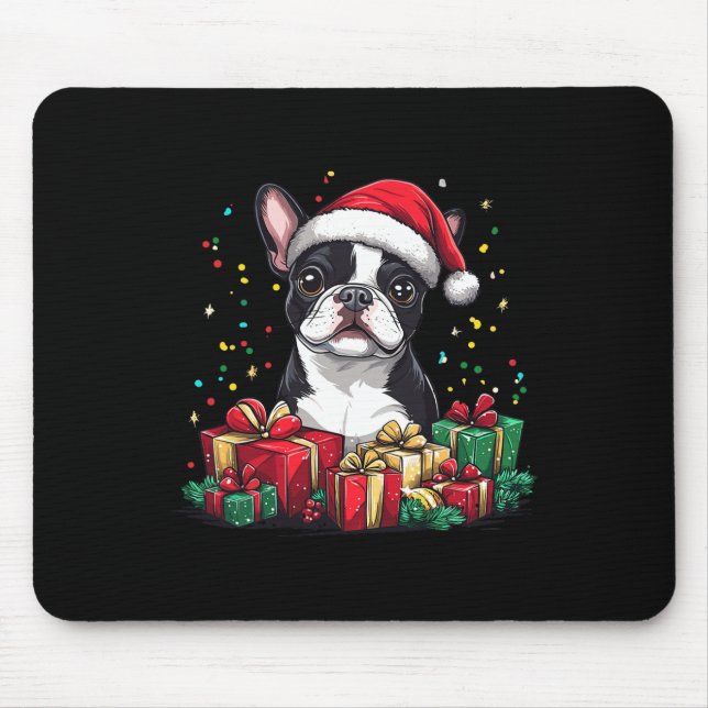 Boston Terrier Santa Hat Funny Christmas Bostie Do Mouse Pad (Front)