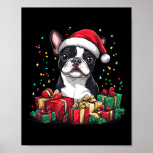 Boston Terrier Santa Hat Funny Christmas Bostie Do Poster