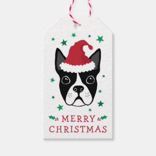 Boston terrier Santa hat Merry Christmas To From Gift Tags