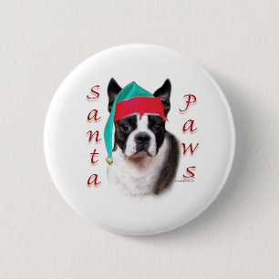 Boston Terrier Santa Paws 6 Cm Round Badge