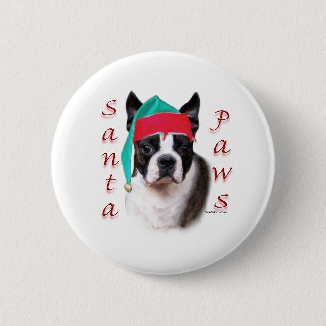 Boston Terrier Santa Paws 6 Cm Round Badge (Front)