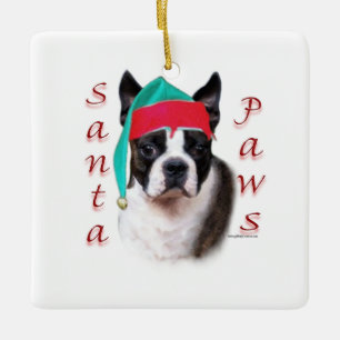 Boston Terrier Santa Paws Ceramic Ornament