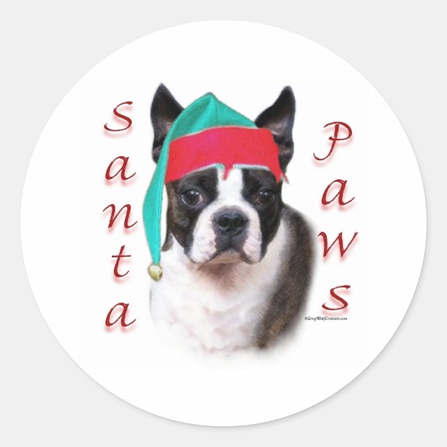 Boston Terrier Santa Paws Classic Round Sticker (Front)