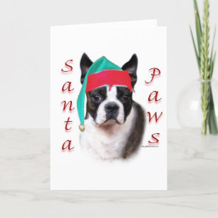 Boston Terrier Santa Paws Holiday Card