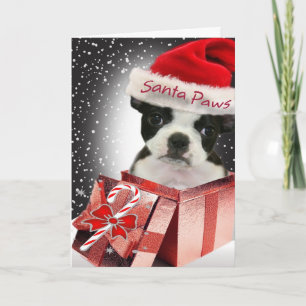 Boston Terrier Santa Paws Love You Card
