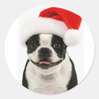 Boston Terrier  Santa Sticker