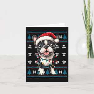 Boston Terrier Santa Xmas Tree Lights Bostie Ugly  Card