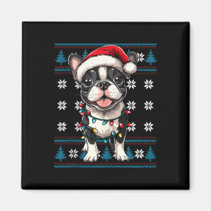 Boston Terrier Santa Xmas Tree Lights Bostie Ugly  Magnet