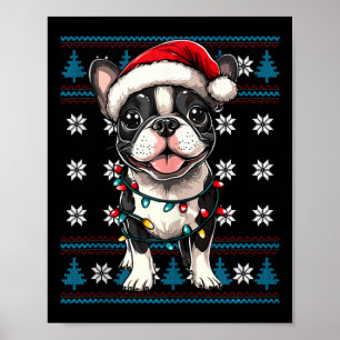Boston Terrier Santa Xmas Tree Lights Bostie Ugly Poster