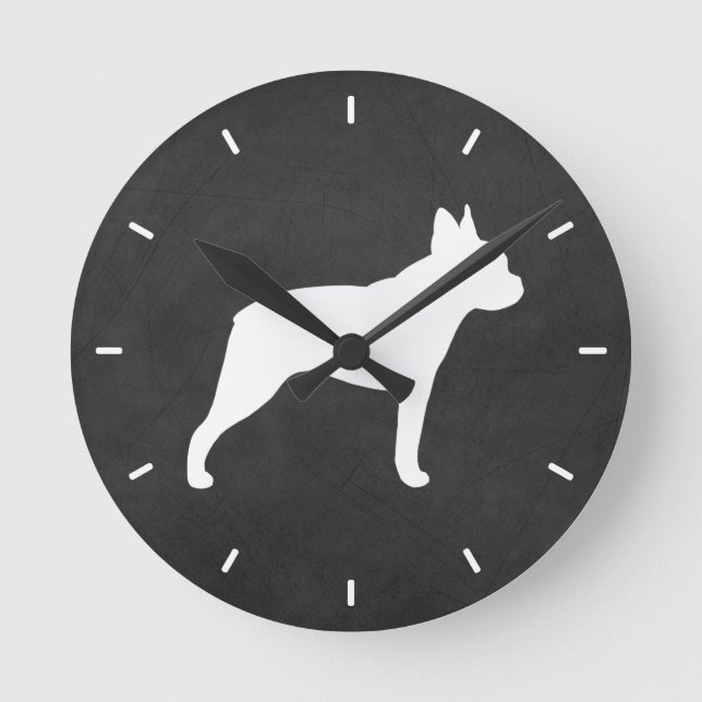 Boston Terrier Silhouette Round Clock (Front)