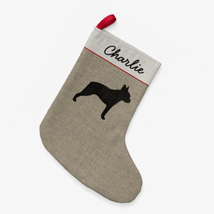 Boston Terrier Silhouette with Custom Text Small Christmas Stocking