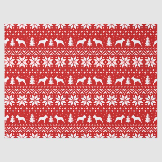 Boston Terrier Silhouettes Christmas Pattern Tissue Paper (Front)
