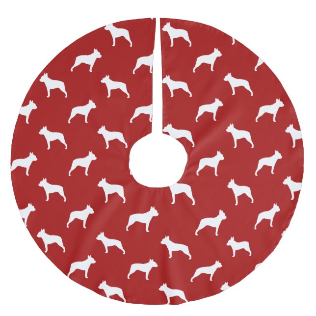 Boston Terrier Silhouettes Pattern Brushed Polyester Tree Skirt (Front)