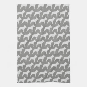 Boston Terrier Silhouettes Pattern Grey Tea Towel