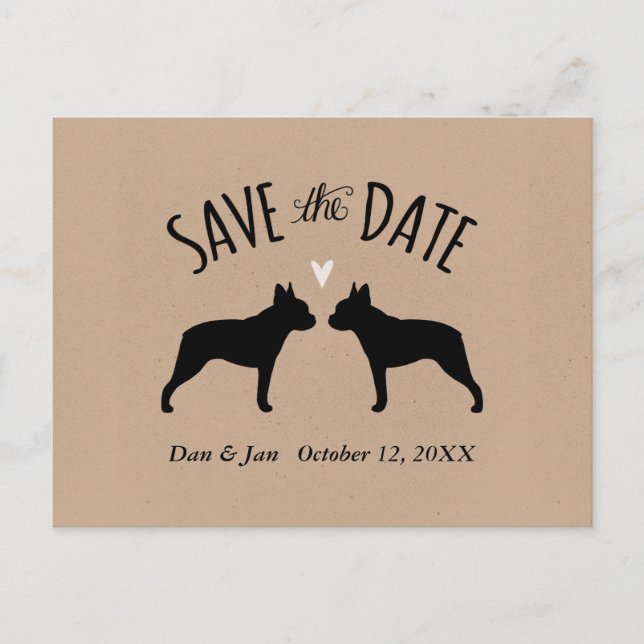 Boston Terrier Silhouettes Wedding Save the Date Announcement Postcard (Front)