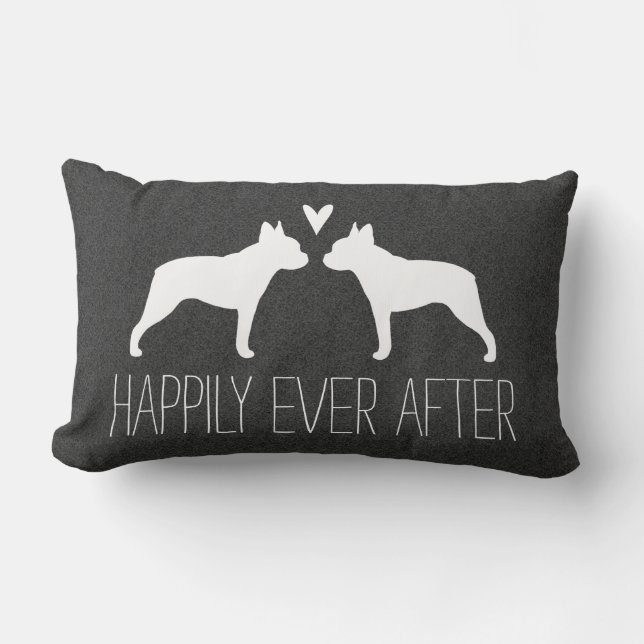 Boston Terrier Silhouettes with Heart Custom Text Lumbar Cushion (Front)