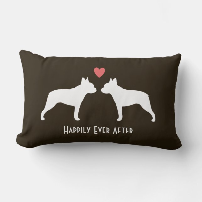 Boston Terrier Silhouettes with Heart Custom Text Lumbar Cushion (Front)