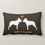 Boston Terrier Silhouettes with Heart Custom Text Lumbar Cushion<br><div class="desc">This cute Boston Terrier Silhouettes with Heart decorative throw pillow makes a fun gift for weddings or anniversaries. Silhouettes of two Bostons in love. The text "happily ever after" can be changed and personalised with the names of the bride and groom. A fun house warming gift for dog lovers, newlyweds,...</div>